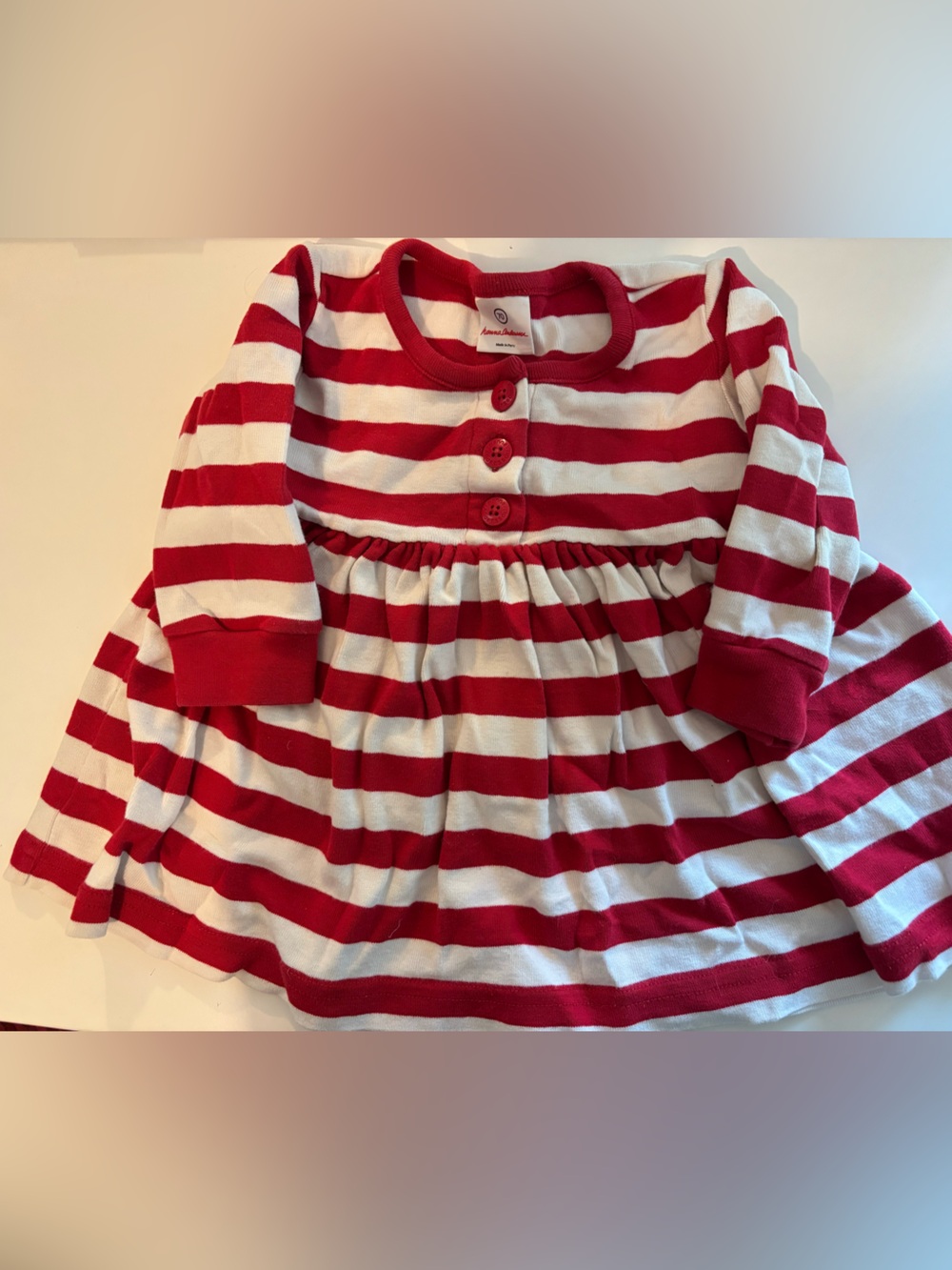 Hanna Andersson Red and White Striped Long Sleeve Cotton Dress 6-12 months